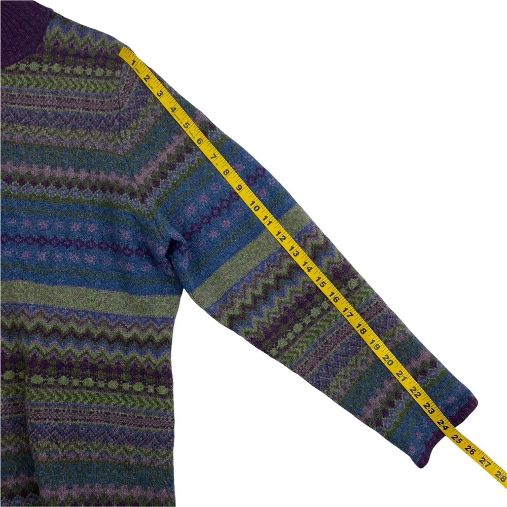 Woolrich Wool Zip Up Sweater Cardigan Womens XL Nordic Fair Isle Green Purple - Picture 9 of 9